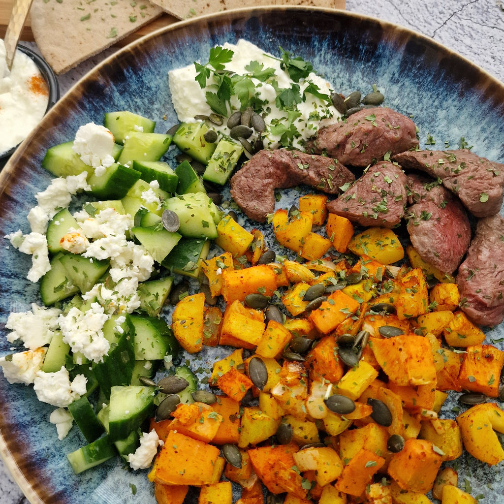 Afbeelding Ossenhaaspuntjes met Zoete Aardappel en Salade | MeatDiscounter